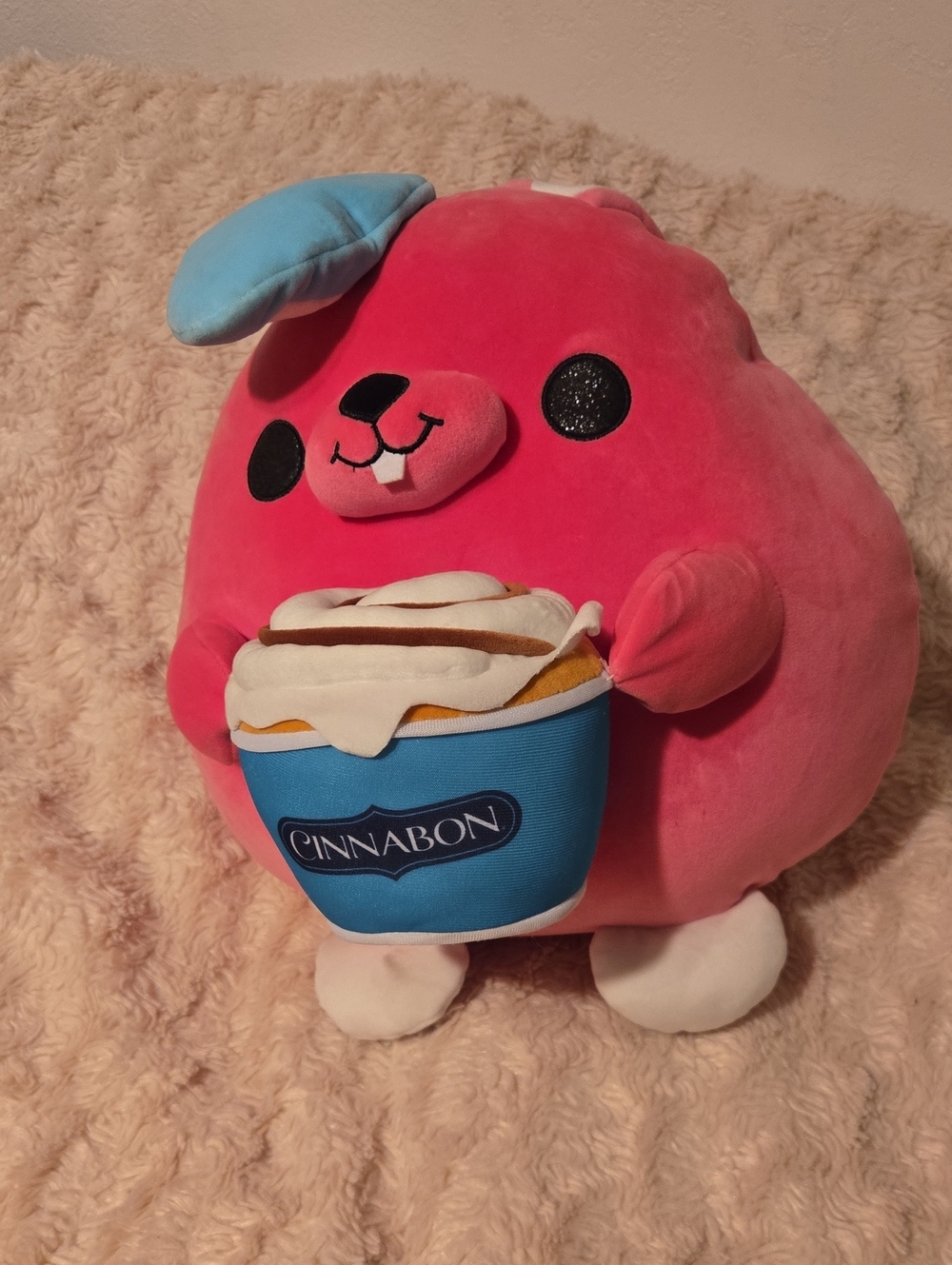 Zuru Snackles Pink Bunny Holding Cinnamon Roll - Soft Pet Toy